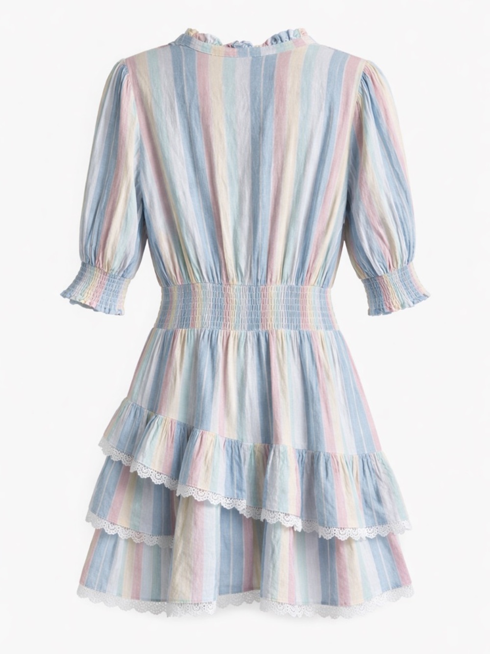 THE SHIRT Rochelle Behrens Brigitte Dress L Pastel Stripe Lace Trim Cotton - Picture 3 of 16